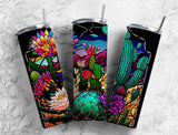 20 oz Floral Cactus Skinny Tumbler with Stained Glass Effect - Sublimated Design