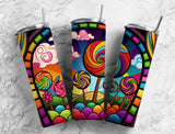 20 oz Skinny Tumbler - Stained Glass Effect with Lollipop Design