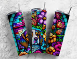 20 oz Skinny Tumbler with Dog Flowers Stained Glass Effect - Sublimated Design SG22