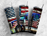 20 oz Skinny Tumbler with Stained Glass US Flag Sublimated Design