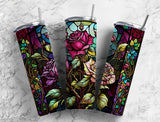 Roses Stained Glass 20 oz Skinny Tumbler - Sublimated Design SGTWD20