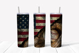 USA American Flag Baseball Mit 20 oz. Skinny Tumbler Sublimated