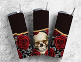 Skull and Roses 20 oz Black Skinny Tumbler - Sublimated Design BS23