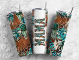 Mama Aztec Bull Skull 20 oz Skinny Tumbler - Stylish Bleach-Effect Design