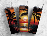 Sunset Palm Tree Ocean Skinny Tumbler - 20 oz Tropical Drinkware