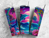 20 oz Skinny Tumbler - Watercolor Dolphin Sunset Design - Sublimated Drinkware Fri10175