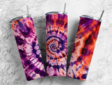 20 oz Skinny Tumbler - Pink and Purple Tie Dye Swirl Design Sublimated Pat306