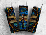 Dragonfly Stained Glass 20 oz Skinny Tumbler - Vibrant Sublimated Design SG78
