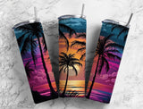 Palm Tree Sunset Ocean 20 oz Skinny Tumbler - Vibrant Beach Themed Drinkware