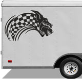 Hounds of Hell Racing Trailer Vinyl Decals - Checkered Flag Design for Enthusiasts
