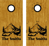Personalized Nature Scenic Mountains Cornhole Decals  Custom Family Name Stickers
