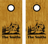Personalized Wolf Nature Scenic Mountains Cornhole Decals with Family Name Stickers