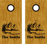 Personalized Family Name Stickers with Nature Scenic Mountains Design for Cornhole - Custom Decals NAT08