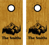 Personalized Nature Scenic Mountains Cornhole Decals - Custom Family Name Stickers