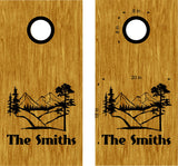 Personalized Nature Scenic Mountains Cornhole Decals with Family Name Stickers - Custom NAT12