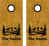 Personalized Nature Scenic Mountains Cornhole Decals with Family Name Stickers - NAT13
