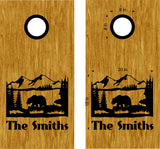 Personalized Bear Scenic Mountains Cornhole Decals with Family Name Stickers