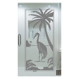 Heron & Palm Tree Etched Vinyl Decal for Shower Doors - 24" x 52"
