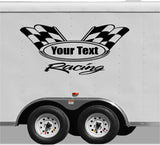 Personalized Checkered Flag Racing Team Vinyl Trailer Decal - Custom Text Available