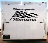 Customizable Checkered Flag Racing Trailer Decal - Personalized Vinyl Sticker for Car Enthusiasts