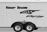 Personalized Checkered Racing Stripe Vinyl Decal for Trailers - Custom Text Sticker