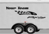 Custom Checkered Racing Stripe Trailer Decal with Personalized Text - CF109 Vinyl Sticker