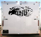 Eagle Checkered Flag Vinyl Decal with Custom Text for Trailers - YT503