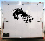 Grinning Horse Racing Decal Sticker for Auto Truck or Trailer - Checkered Design RH009