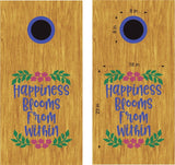 Wedding Cornhole Board Vinyl Decal Sticker - Happiness Love Blooms Design
