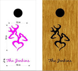Hearts Name Vinyl Decal Sticker for Hunting Buck and Doe Cornhole Boards