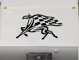 Checkered Flag Horse Decal Sticker for Auto Truck  Trailer - RH001