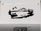 RV Camper Decal Sticker Deer Mountain Scene