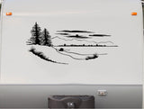 RV Camper Decal Sticker Lake Pine Tree Cabin Scene