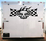 Skull Checkered Flag Vinyl Decal with Custom Text for Trailers - YT501
