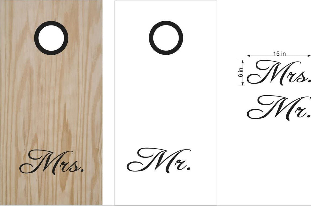 His & Hers Mrs & Mr Cornhole Board Decals Wrap Stickers Bean Bag Toss Rings