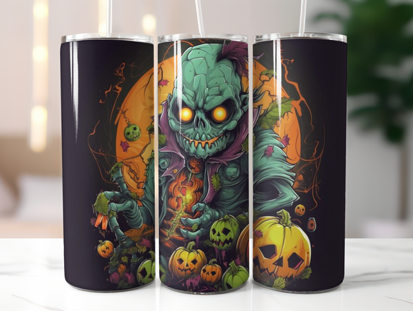 Halloween 20 oz Skinny Tumbler  Sublimated Design for Spooky Fun