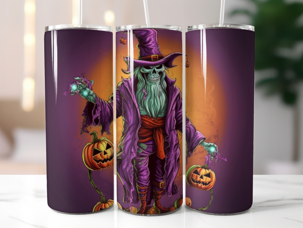 Halloween 20 oz Skinny Tumbler - Sublimated Ghost  Pumpkin Design