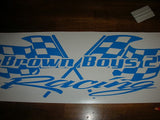 a sticker that says brown boys racing on it