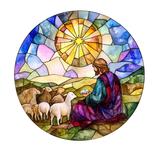 Shepherd Flock Window Cling SGC294 - shepherd flock printed stained glass Christmas window cling - Sticker Chef