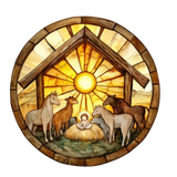 Manger Animals Window Cling SGC303 - manger animals printed stained glass Christmas window cling - Sticker Chef