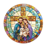 Holy Family Cross Cling SGC307 - holy family cross printed stained glass Christmas window cling - Sticker Chef