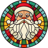 Curly Beard Santa Cling SGC310 - curly beard santa printed stained glass Christmas window cling - Sticker Chef