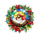 Poinsettia Manger Window Cling SGC289 - poinsettia manger printed stained glass Christmas window cling - Sticker Chef