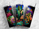 Cactus Flowers 20 oz Skinny Tumbler with Stained Glass Effect - Sublimated Design