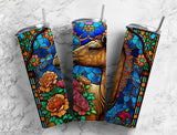 20 oz Skinny Tumbler with Floral and Horse Stained Glass Design - Sublimated SG13