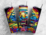 20 oz Skinny Tumbler - Travel Bus Life Stained Glass Design - Sublimated SG14