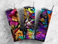 Kitty Cat Stained Glass 20 oz Skinny Tumbler - Unique Sublimated Design for Cat Lovers