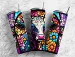 20 oz Skinny Tumbler with Cow Flowers Stained Glass Effect - Sublimated SG20