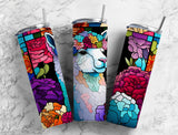 20 oz Skinny Tumbler - Sublimated Lama Floral Stained Glass Design