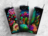 Cactus Desert 20 oz Skinny Tumbler with Stained Glass Design